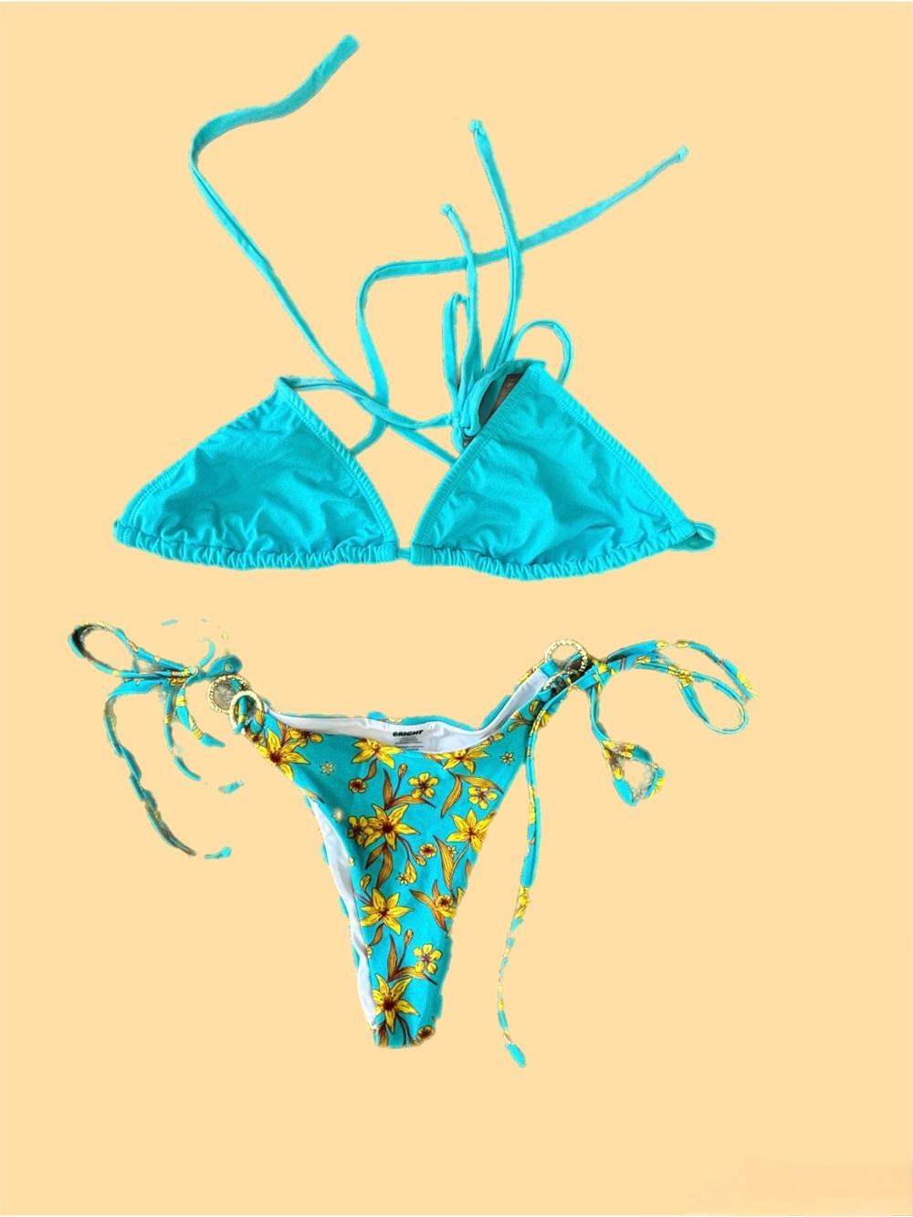 Turquoise Floral Tie-Side Bikini Set